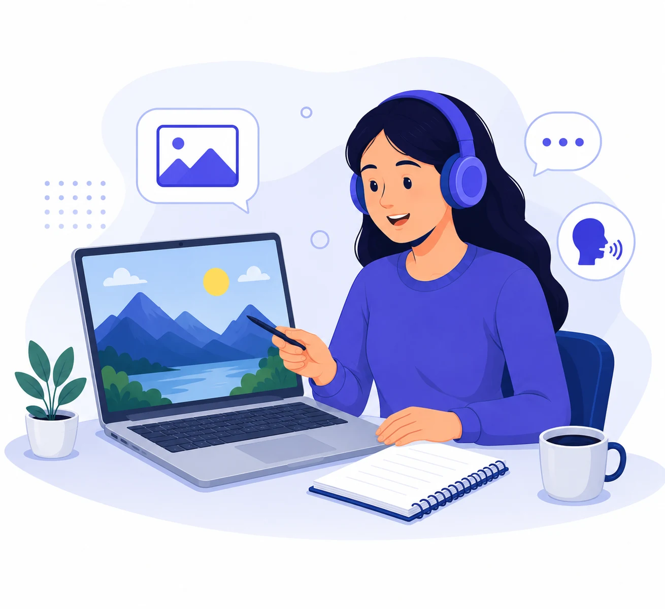 PTE Describe Image Practice graphs charts and microphone illustration
