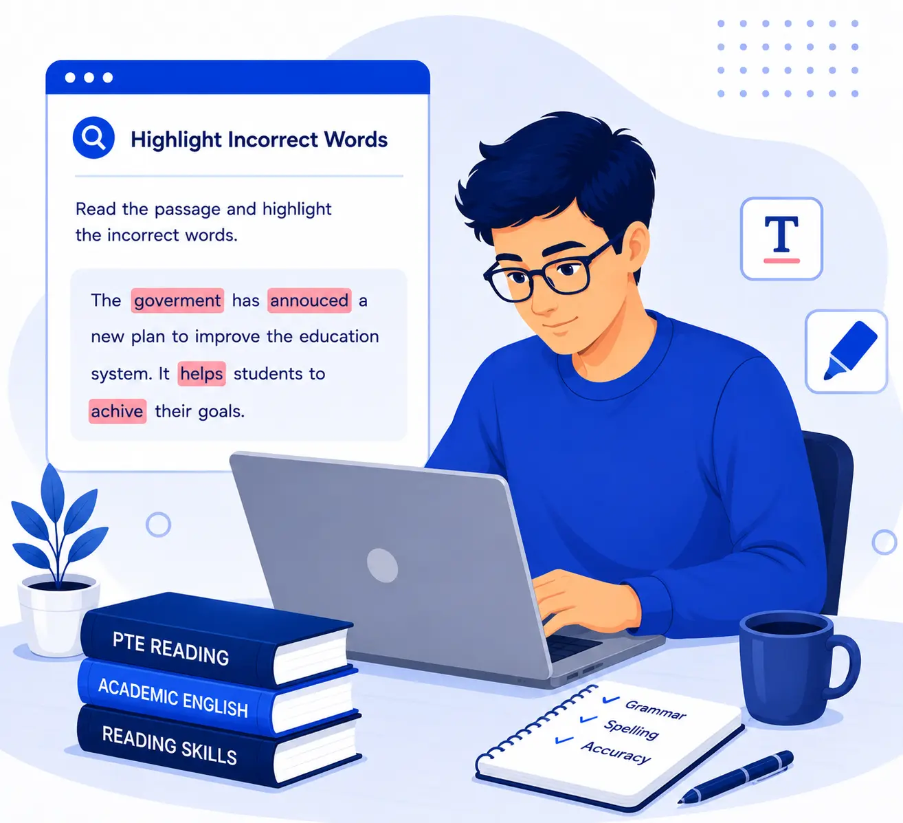 Highlight Incorrect Words listening practice illustration