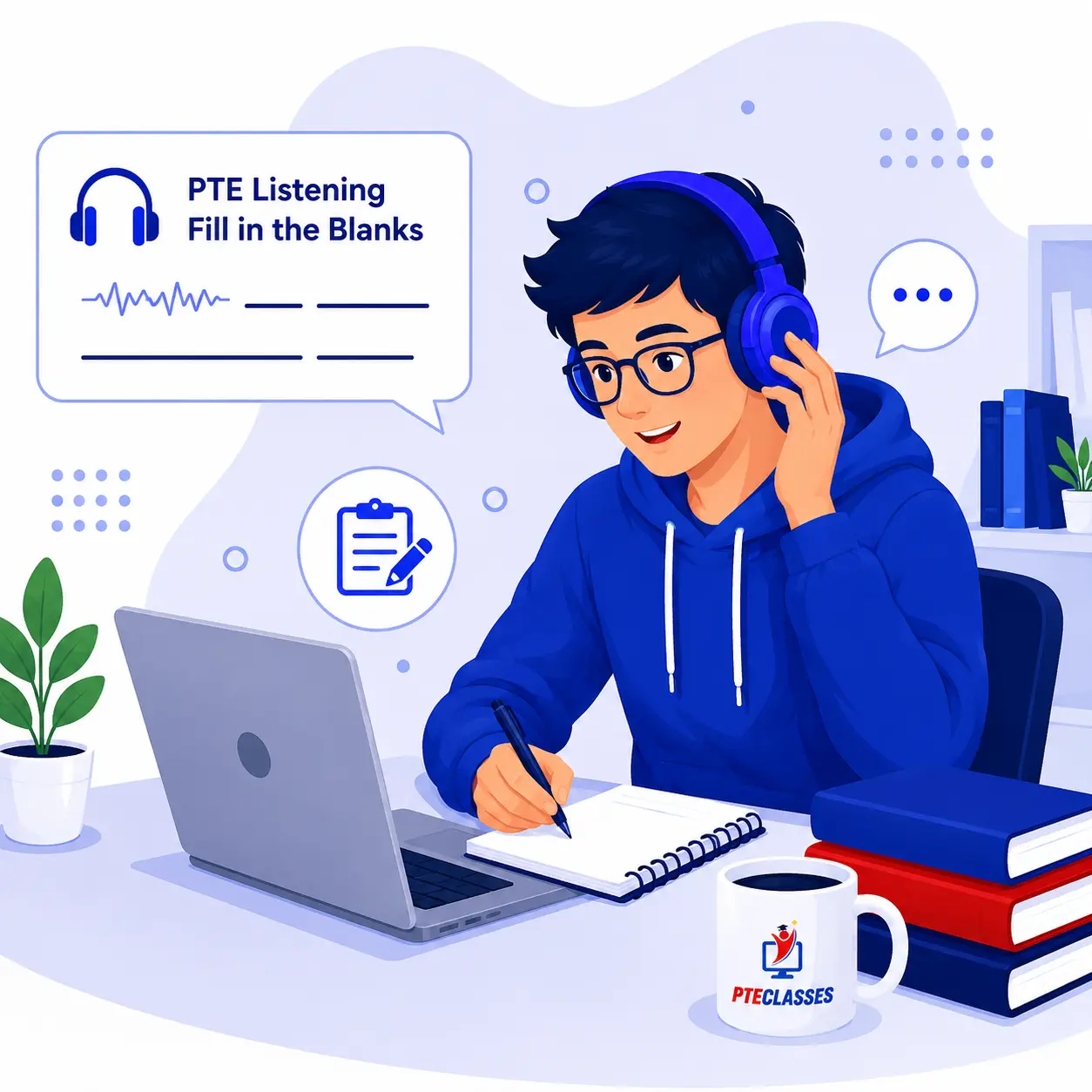 PTE Listening Fill in the Blanks practice illustration
