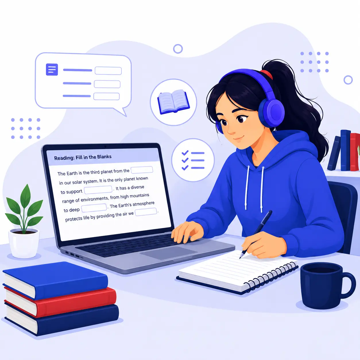 Reading Fill in the Blanks PTE practice illustration